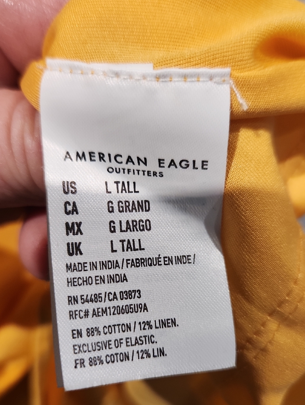NWT American Eagle Outfitters Gold Linen Smocked Dress Sz L Tall - Picture 9 of 10